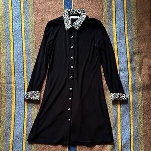 Ronni Nicole Black Cardigan with Leopard Trim